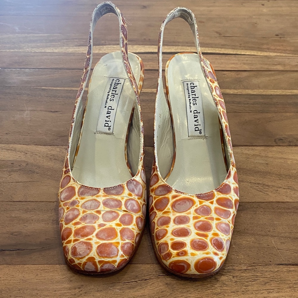 Charles David Orange Patterned Slingback Heels